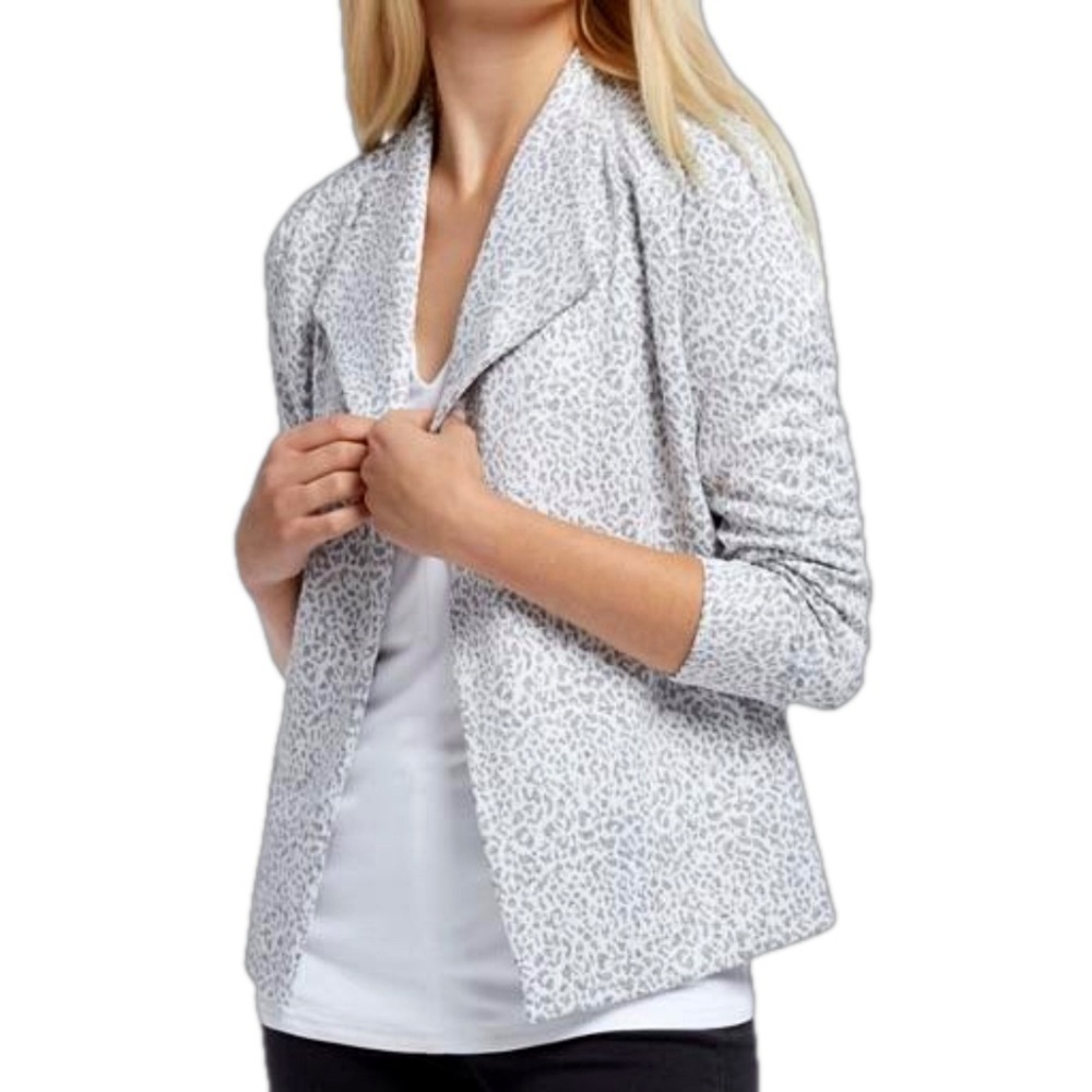 Nic + Zoe Leo Neutral Classic Jacket Grey White Large NWT
